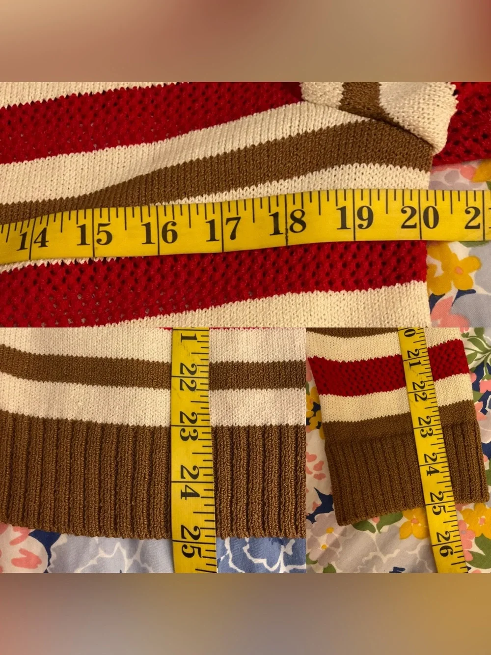Vintage St. John Sport Striped Wool Blend Cardigan Sweater Red Ivory Camel MED - Picture 15 of 16